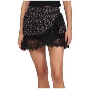 Muche‎ & Muchette Mini Skirt Lace Black/Purple Floral Lined Women's One Size S/M